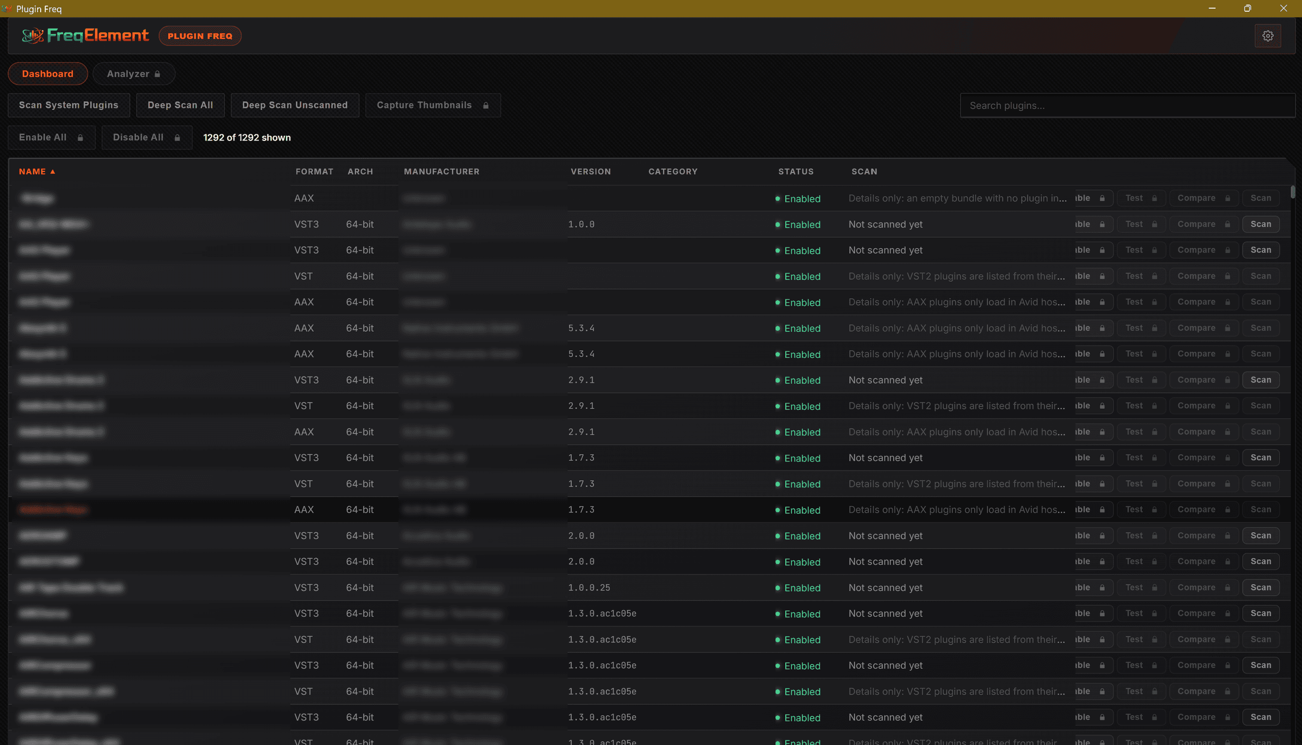 Plugin Freq listing every plugin installed on a Windows machine